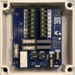 Module EC-SWAP ouvert : borniers PV/GV, sortie moteur EC, potentiomètres LOW et HIGH
